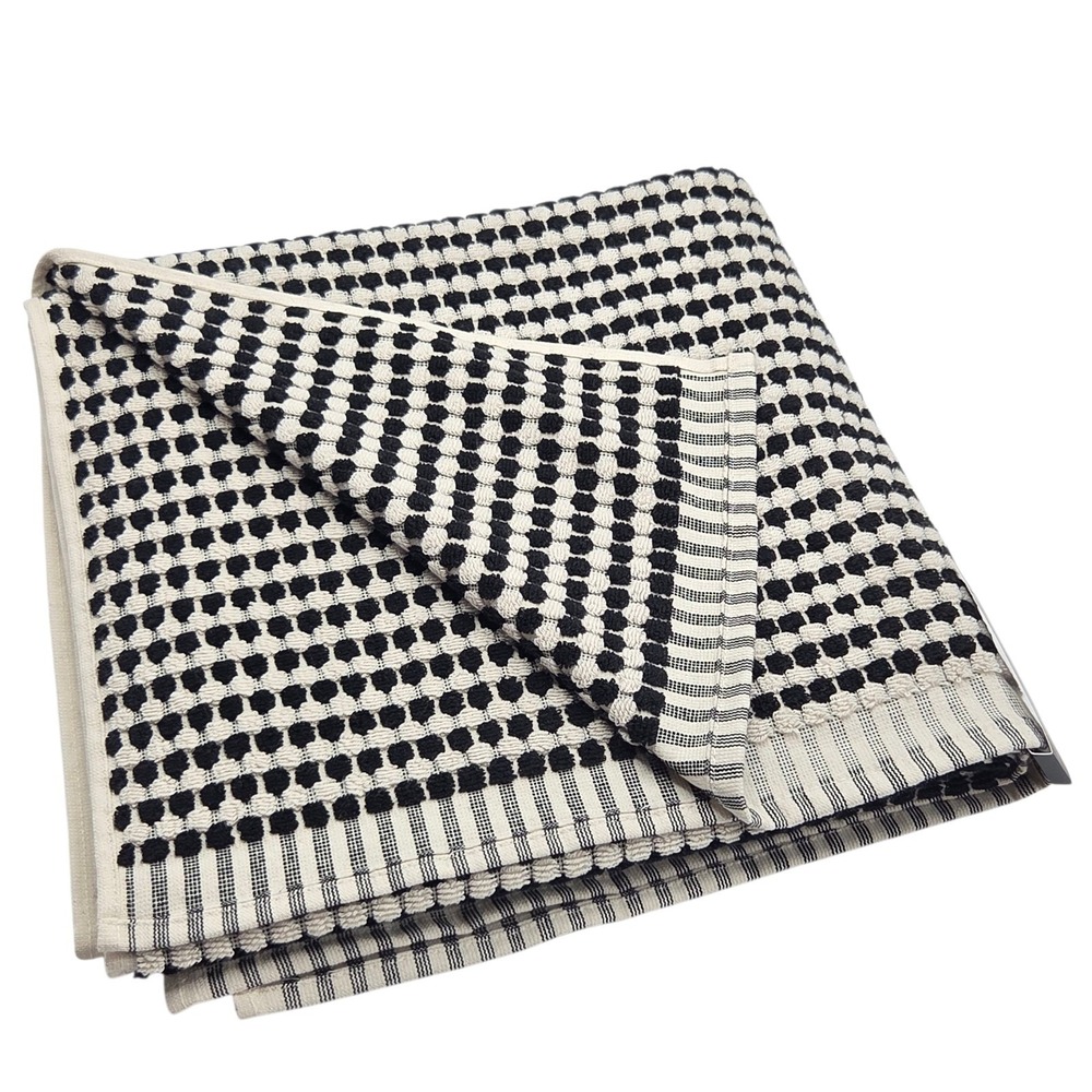 Rachel Zoe 6pc Turkish Cotton Towel Set Black Ecru Raised Dots 2Bath 2Hand 2tip - Picture 9 of 15
